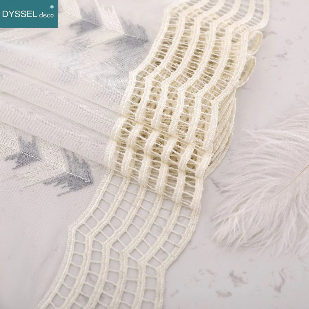 Voilage tulle brodé fleurs festonné style européen - vue 5 sur 8