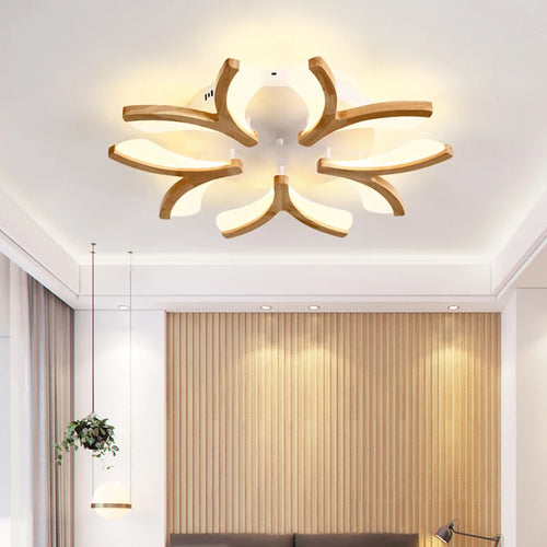 plafonnier led nordique en bois massif simple moderne - vue 3 sur 10