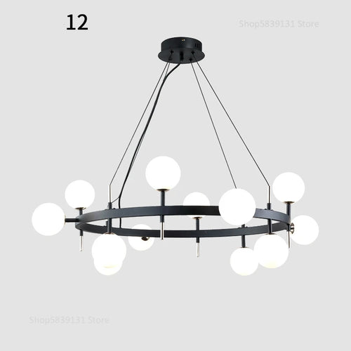 lustre nordique en fer avec boule de verre led pour restaurant - vue 9 sur 20