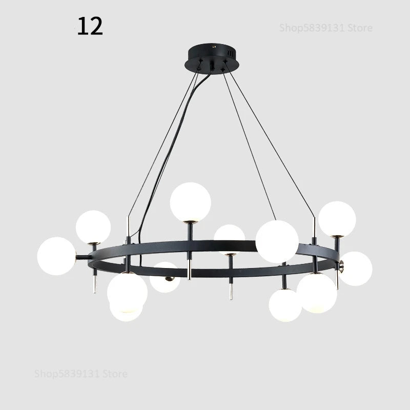 lustre nordique en fer avec boule de verre led pour restaurant - vue 8 sur 20