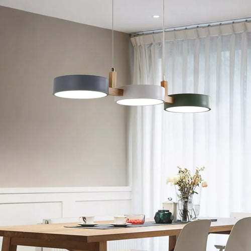 lustre nordique led moderne en bois et métal - vue 3 sur 8
