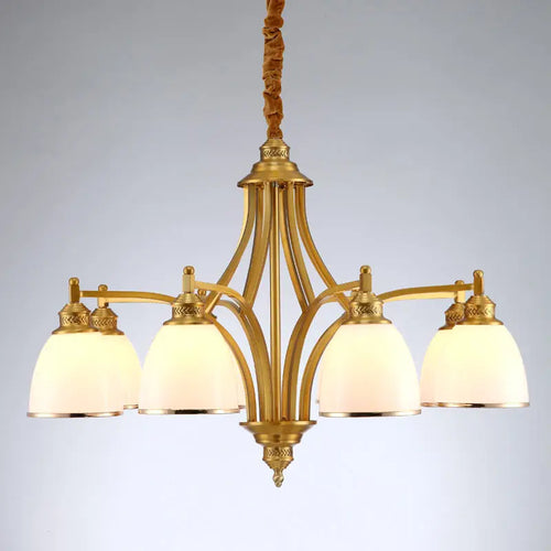 lustre moderne en cuivre avec abat-jour en verre blanc - vue 3 sur 6