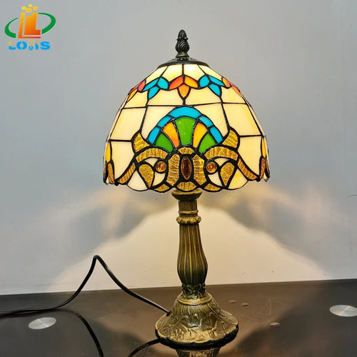 lampe à poser baroque européenne style tiffany en verre antique