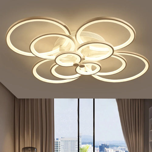 lustre moderne à leds avec anneaux ronds pour éclairage intérieur - vue 2 sur 9