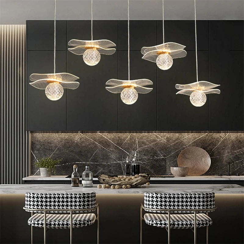lustre moderne en acrylique et cuivre led feuille de lotus - vue 3 sur 18