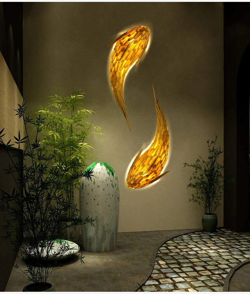 plafonnier baleine Style japonais en bois massif dauphin Restaurant asiatique Hotpot boutique lampe carpe poisson applique décorative - vue 4 sur 9