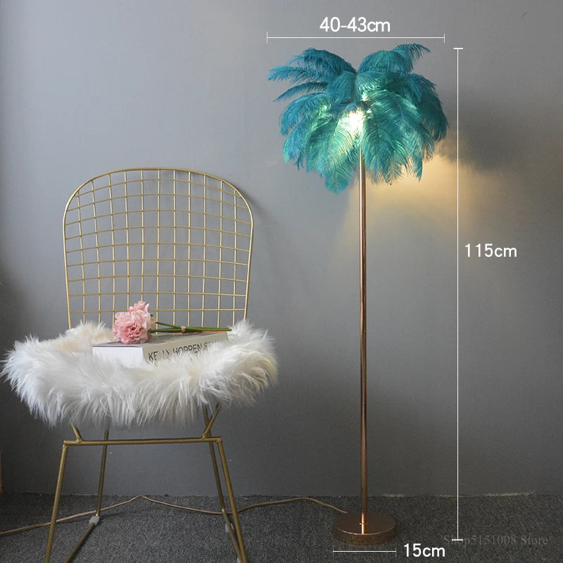 lampadaire nordique en plumes d'autruche avec éclairage led - vue 10 sur 12
