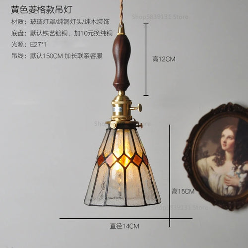 petit lustre nordique en cuivre avec verre coloré - vue 10 sur 14