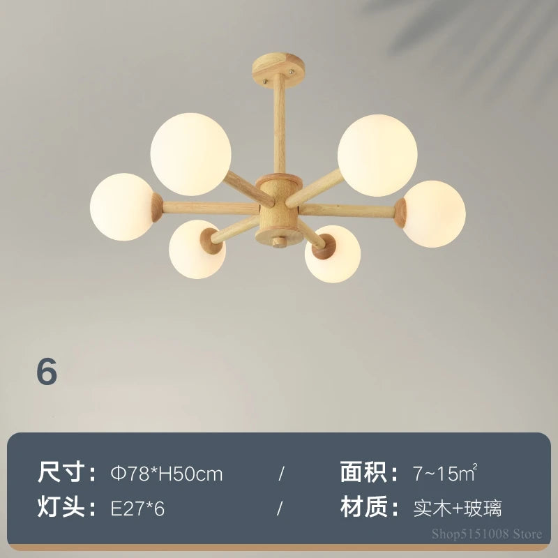 lustre nordique led en bois massif moderne rond - vue 8 sur 10