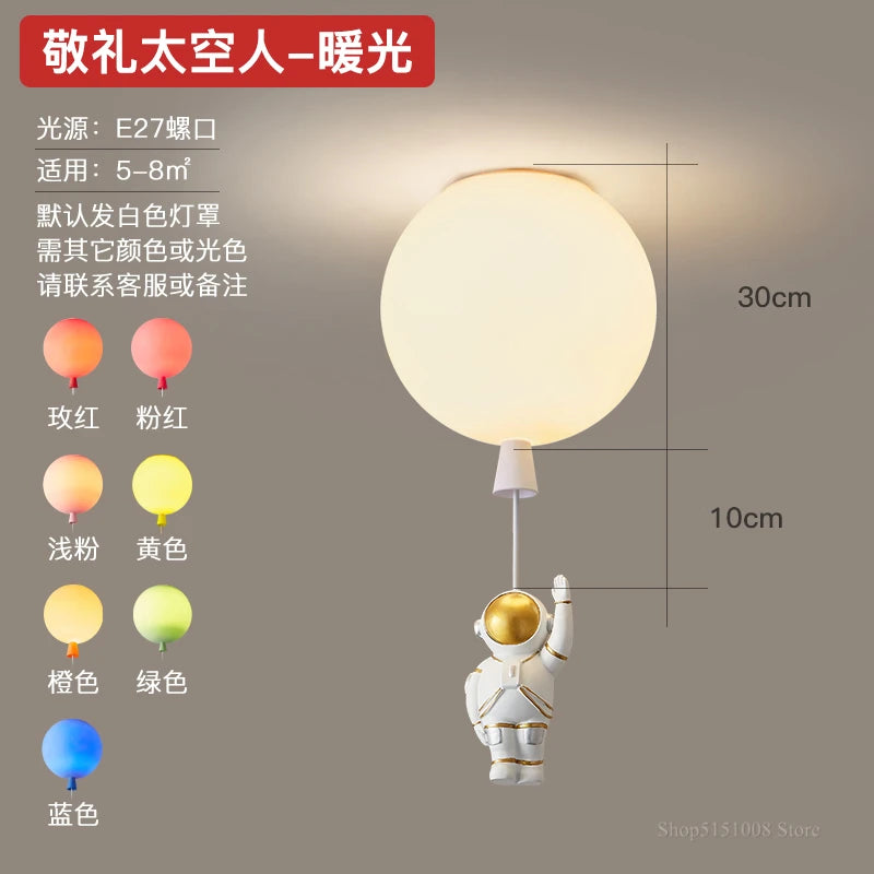 plafonnier led nordique créatif astronaute ballon pour enfants - vue 13 sur 21