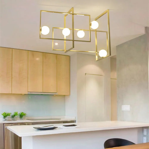 lustre led moderne design innovant cadre doré boule verre - vue 6 sur 8
