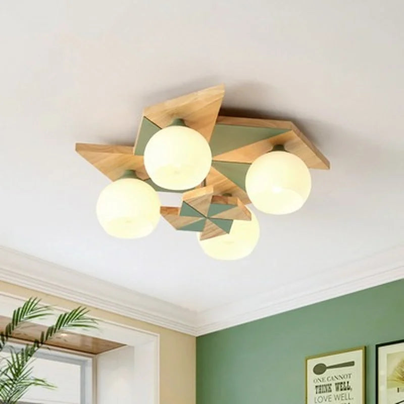 plafonnier japonais makaron en bois pour enfants moderne - vue 4 sur 9
