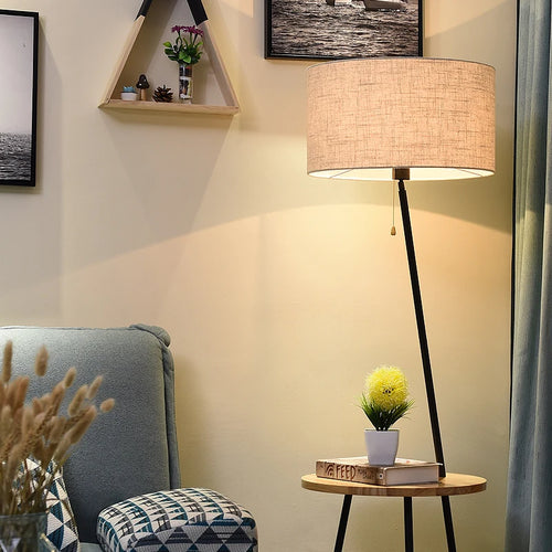 lampadaire en bois style européen avec plateau de rangement - vue 6 sur 9