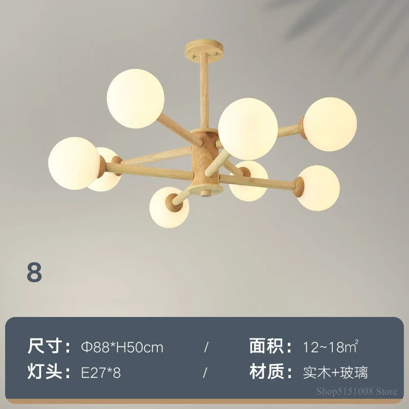 lustre nordique led en bois massif moderne rond - vue 9 sur 10
