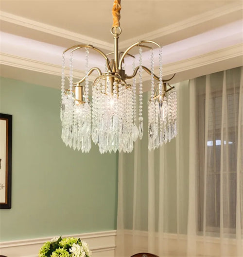 lustre suspendu en cristal et métal doré élégant - vue 2 sur 9