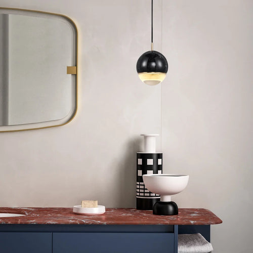 suspension en marbre à led style nordique pour espaces modernes - vue 4 sur 9