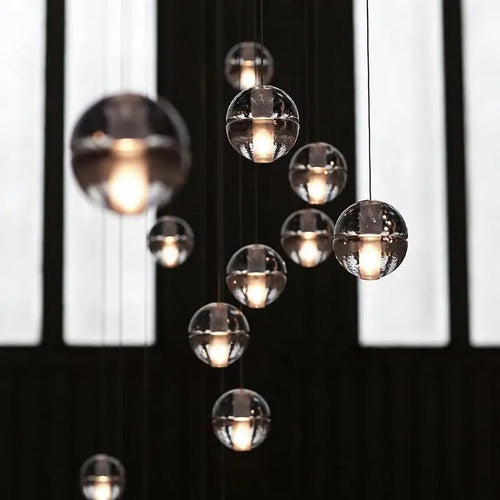 lustre boule de cristal nordique duplex villa salon restaurant - vue 2 sur 17