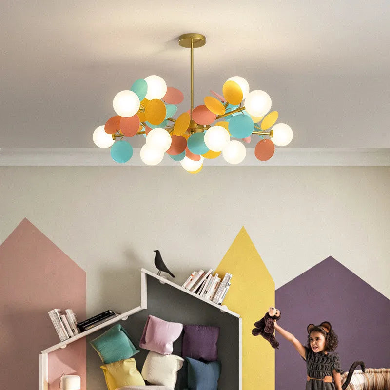 lustre led globe en verre acrylique coloré pour enfants - vue 4 sur 24