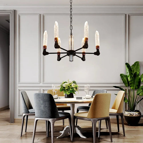 lustre nordique créatif en fer et cristal moderne - vue 5 sur 19
