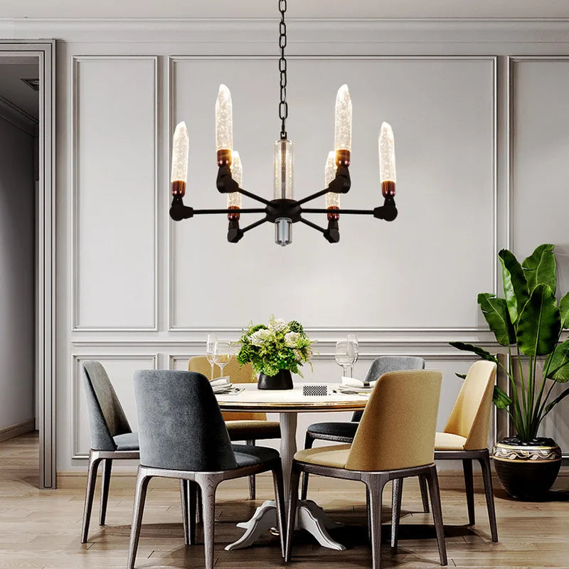 lustre nordique créatif en fer et cristal moderne - vue 4 sur 19