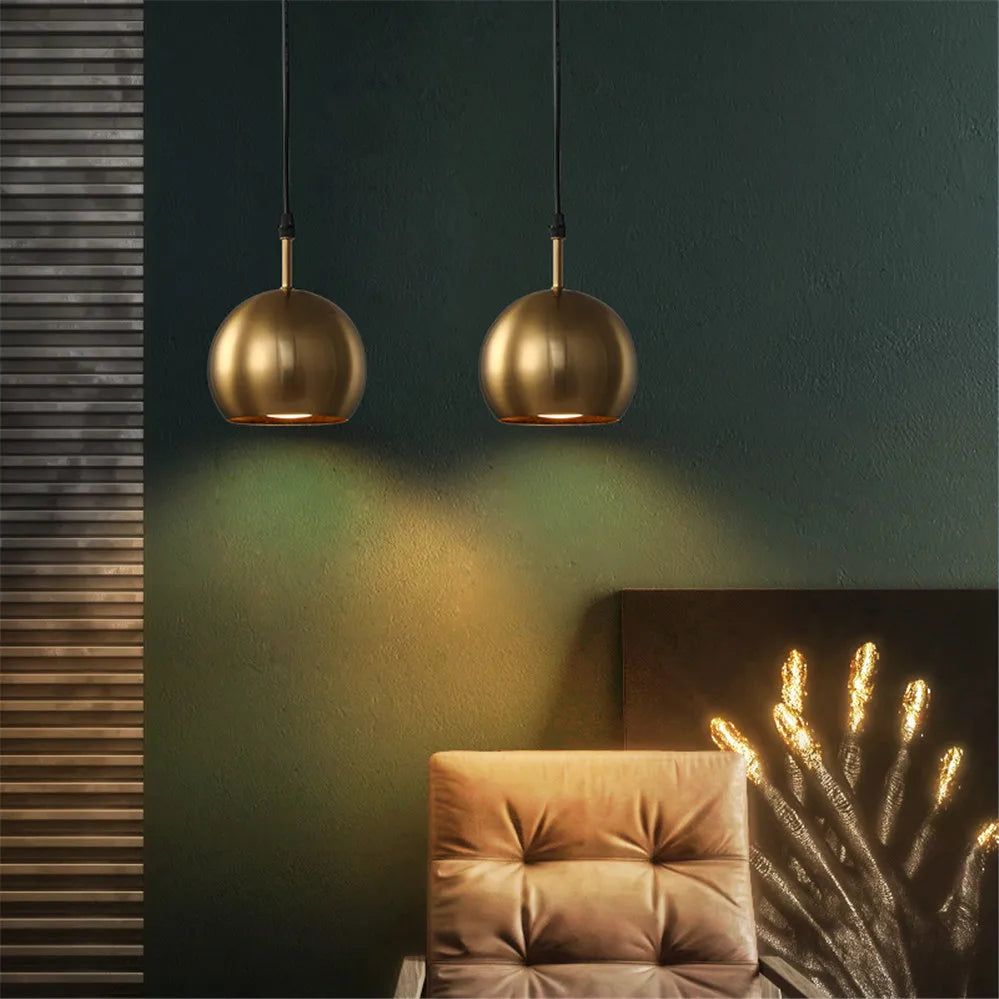 Suspension abat-jour en laiton doré style américain led pour éclairage intérieur loft - vue 6 sur 7