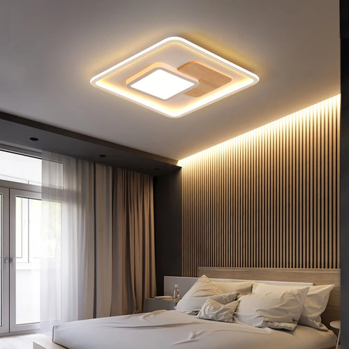 plafond moderne à leds en bois véritable éclairage rond - vue 5 sur 16