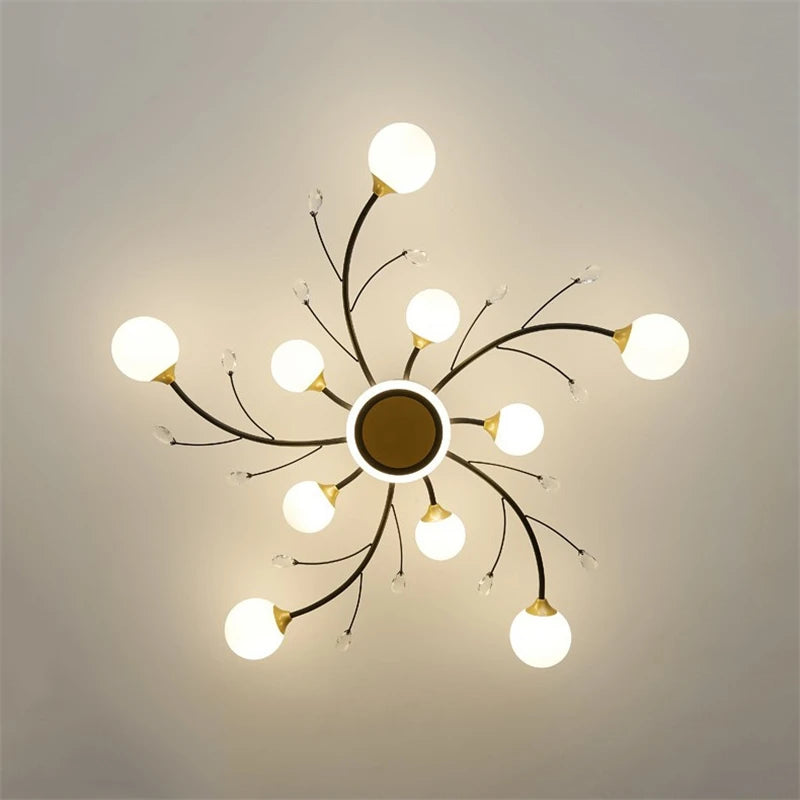 plafonnier moderne en verre de cristal vintage avec éclairage led - vue 6 sur 9