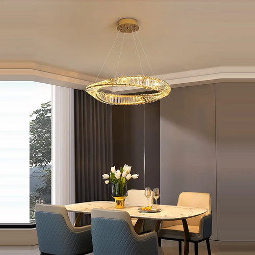 lustre en cristal doré et argenté à intensité variable à led - vue 3 sur 13