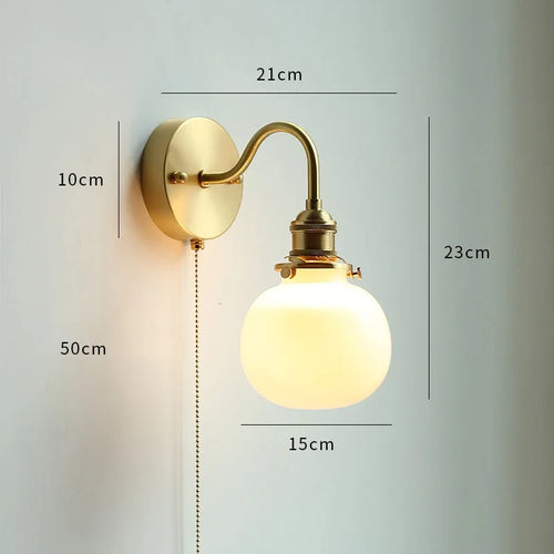 applique murale nordique moderne LED lampe à côté de l'interrupteur à chaîne chambre salle de bain miroir escalier lumière verre cuivre - vue 17 sur 23