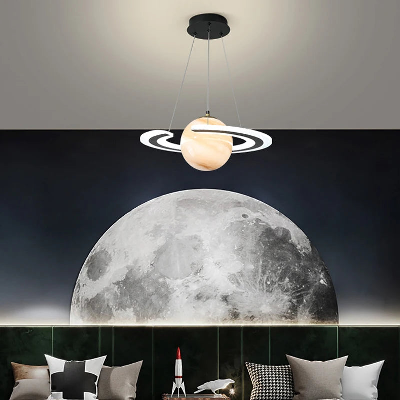 lustre nordique enfant led créatif dessin animé espace planète - vue 2 sur 10