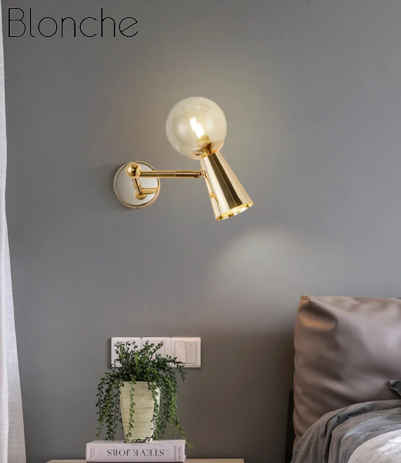 applique murale en fer forgé tête de verre rotative lampes LED décoratives - vue 3 sur 12
