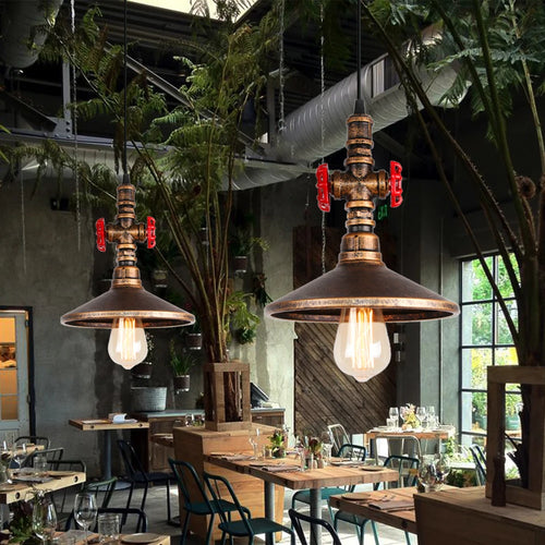 suspension vintage industriel loft tuyau d'eau luminaire bar restaurant - vue 5 sur 10