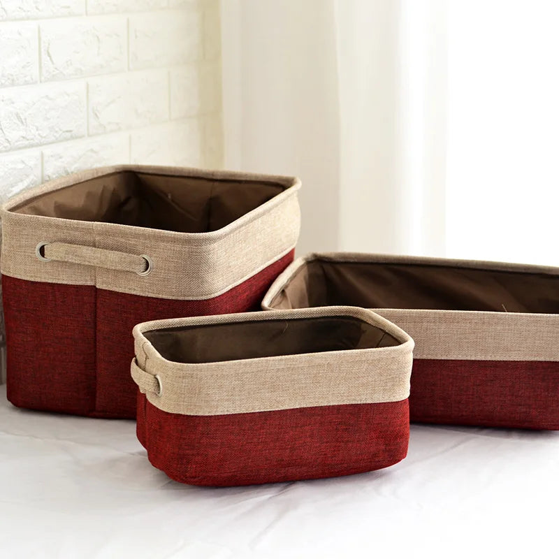 paniers de rangement en coton et lin double couche grand format - vue 3 sur 8