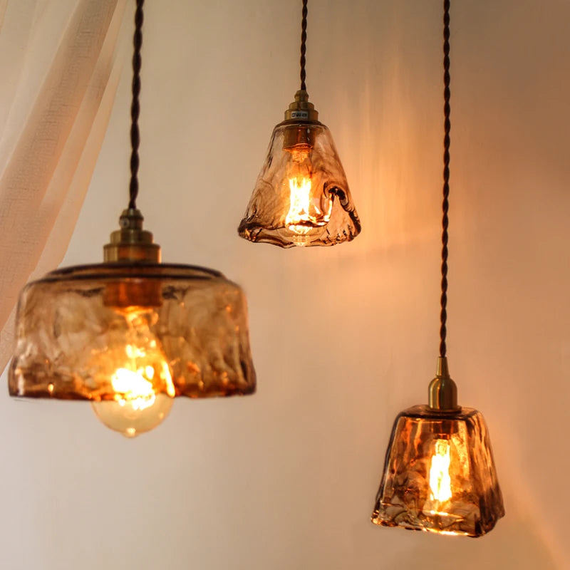 suspension led style japonais en bois cuivre réglable vintage - vue 3 sur 21
