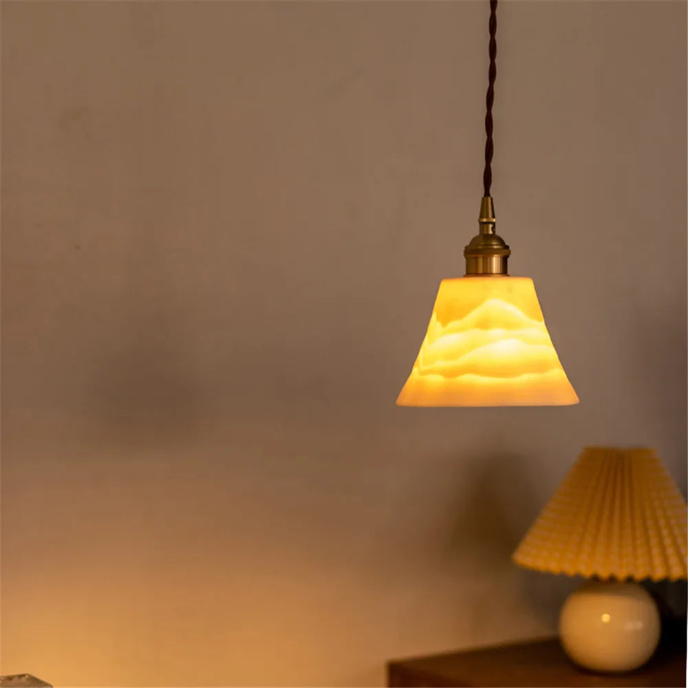 suspension rétro en laiton et céramique style loft pour décoration intérieure - vue 3 sur 6
