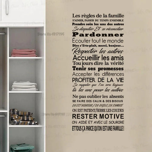 autocollant mural vinyle avec citation règles de la famille décoration intérieure - vue 4 sur 6