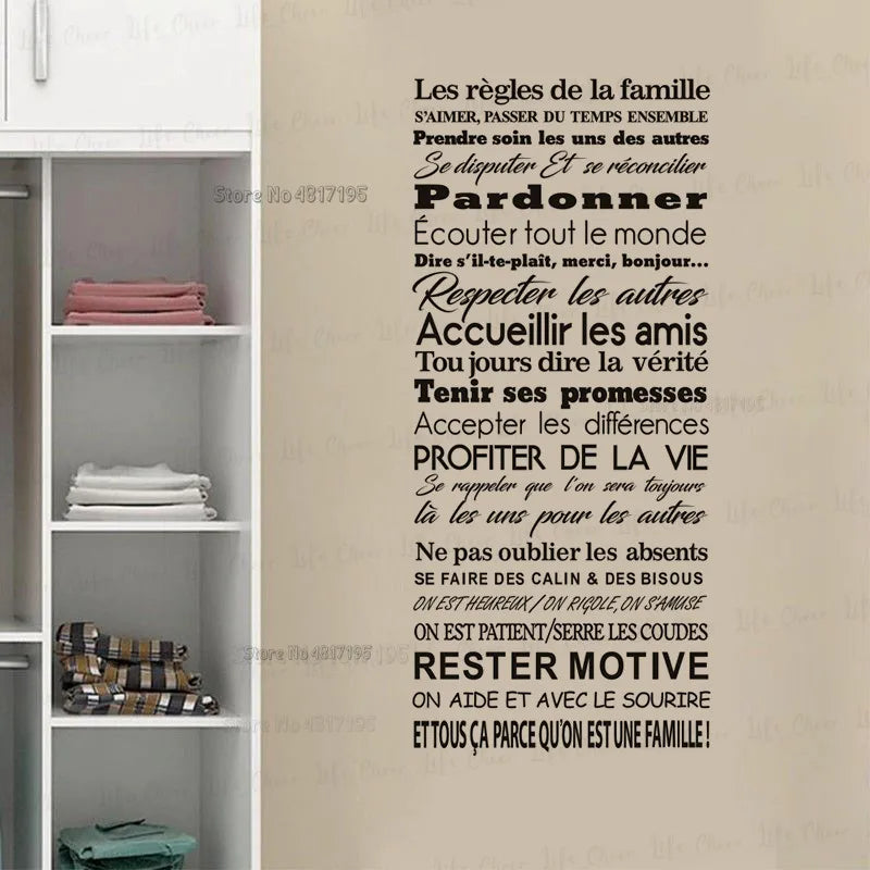 autocollant mural vinyle avec citation règles de la famille décoration intérieure - vue 3 sur 6