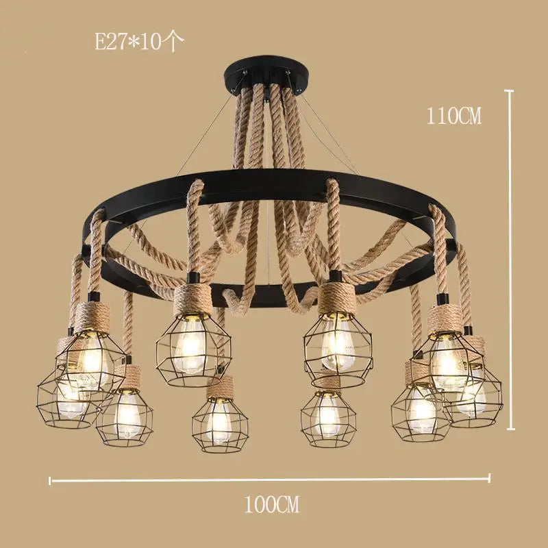 lustre style industriel en ferronnerie et corde de chanvre - vue 14 sur 14
