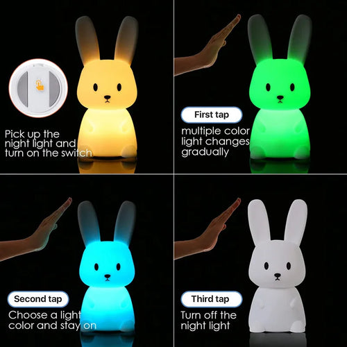 veilleuse lapin mignon en silicone usb pour enfants kawaii - vue 2 sur 7