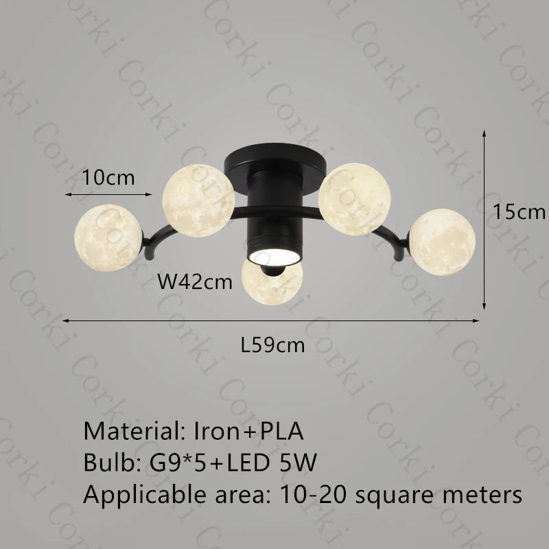 plafonnier design en métal noir doré boule blanche pour intérieur moderne - vue 9 sur 18
