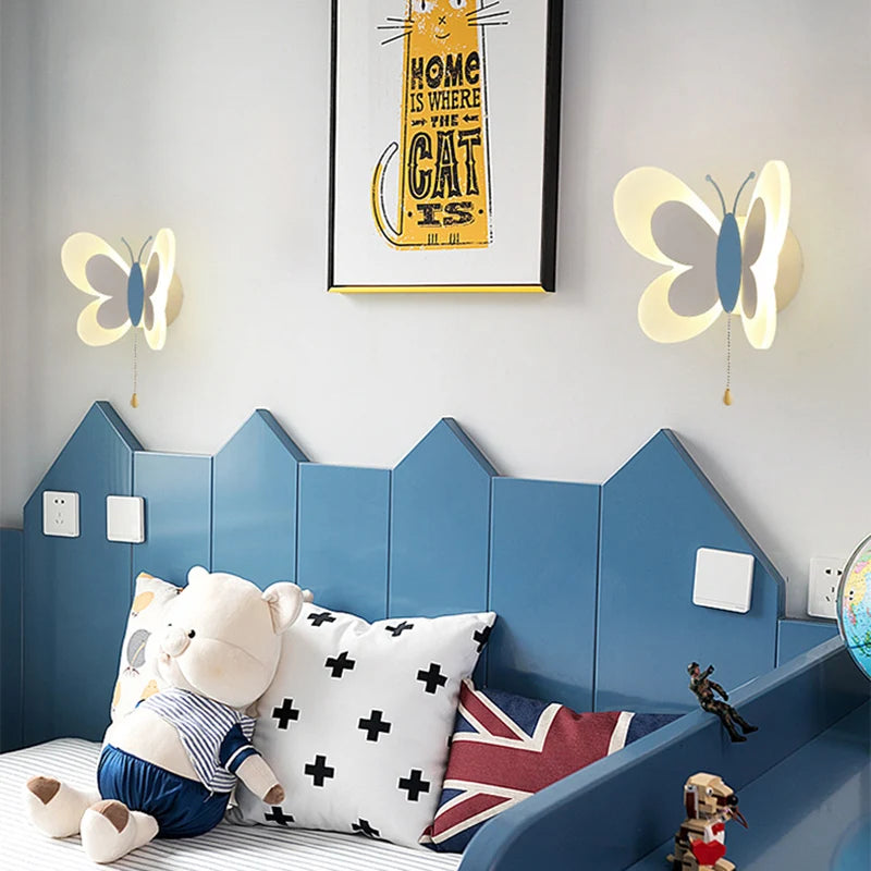 applique murale créative papillon dessin animé lumière led enfants - vue 4 sur 14