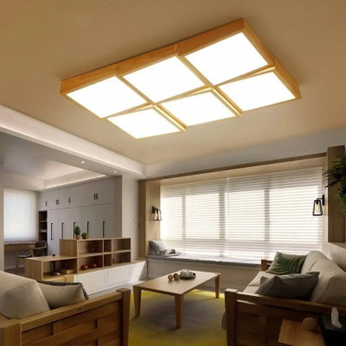 plafonnier à led en bois avec télécommande pour éclairage intérieur - vue 3 sur 10