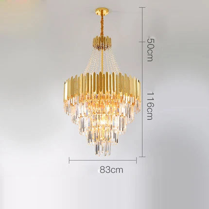 lustre en cristal design art déco en acier inoxydable avec éclairage led - vue 12 sur 19