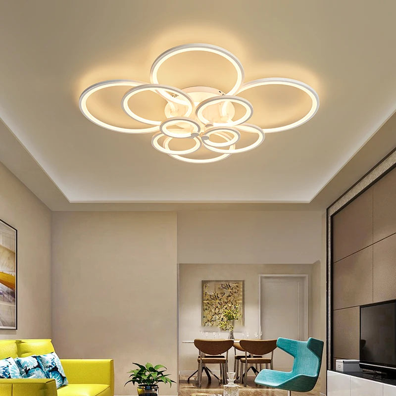 lustre moderne à anneaux circulaires avec éclairage led - vue 2 sur 14
