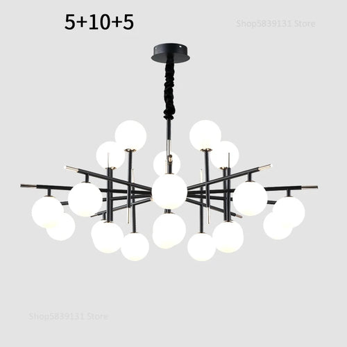 lustre nordique en fer avec boule de verre led pour restaurant - vue 21 sur 20