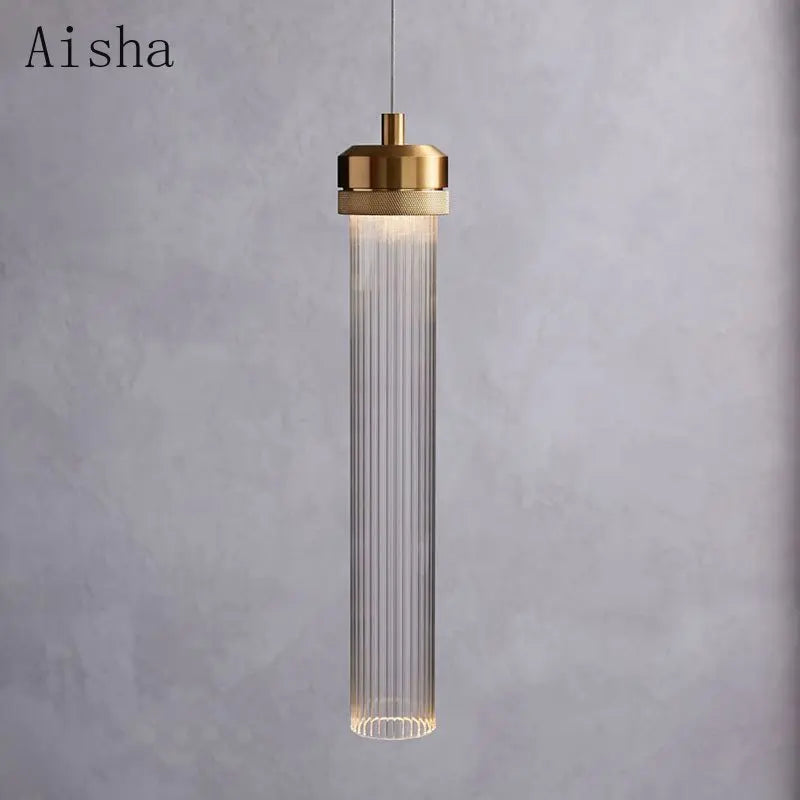 suspension en verre rayé design nordique créatif pour éclairage moderne - vue 1 sur 9