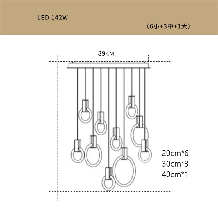 lustre led suspendu style loft pour escalier - vue 11 sur 17