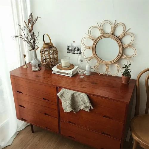miroir mural rétro en osier pour décoration intérieure - vue 3 sur 7