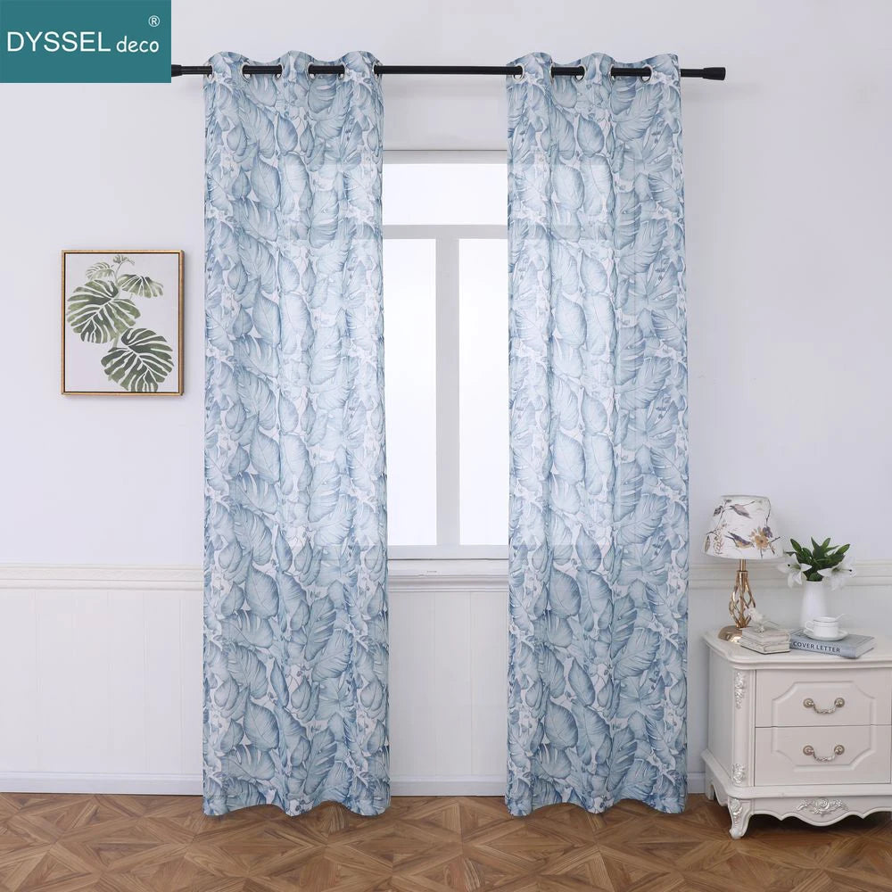 Voilage tulle transparent motif floral style européen salon chambre - vue 4 sur 6