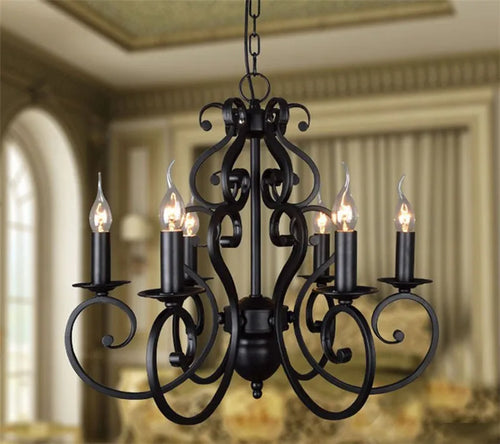 lustre vintage en fer forgé noir pour éclairage intérieur - vue 3 sur 6